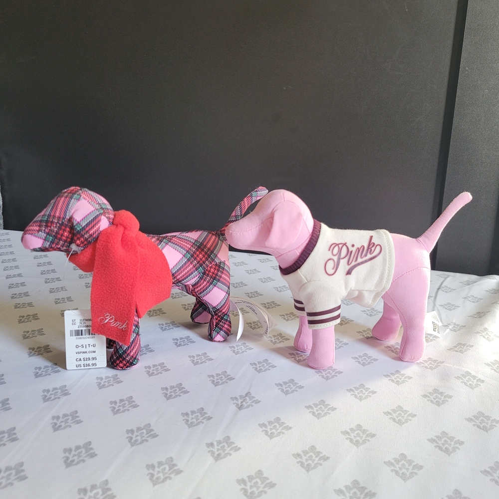 PINK Victoria's Secret Plaid and Pink Dog Set